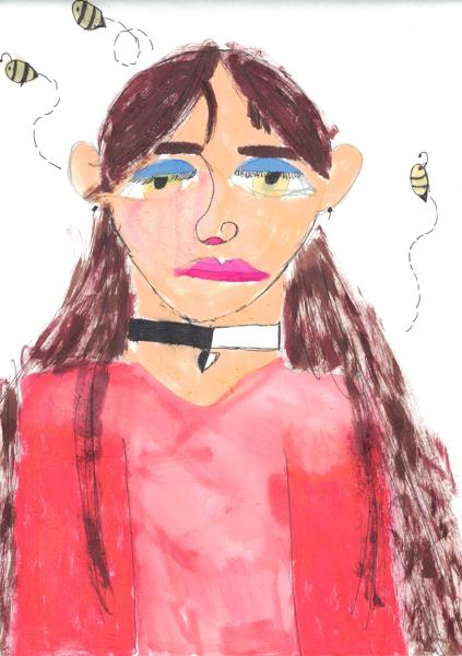 Girl with Bees (Gouache)